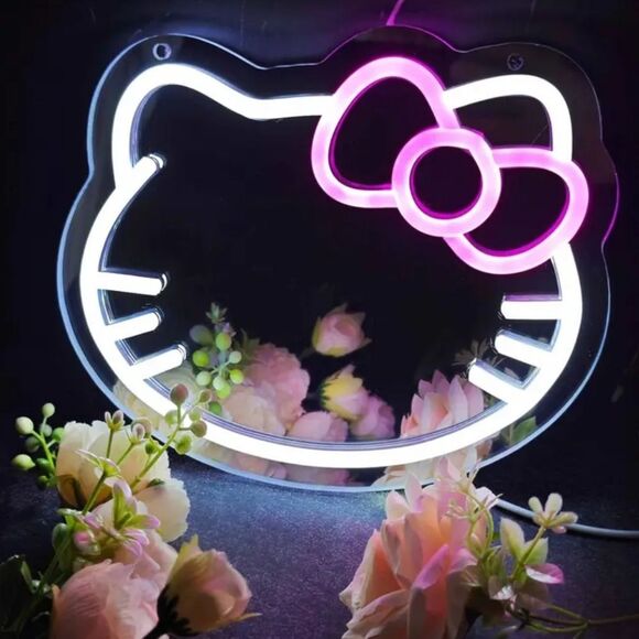 Hello Kitty LED Wall Mirror 9" Small Neon Pink Bow White Cat Face Light Up NEW - Picture 9 of 9